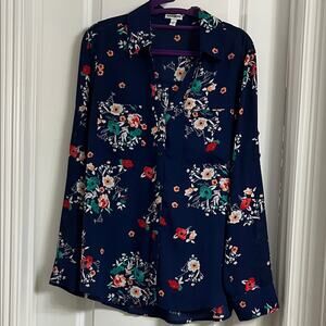 Express Navy Floral Blouse Size Large